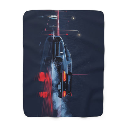 Car Drift Sherpa Blanket — Retro Night Racing Design