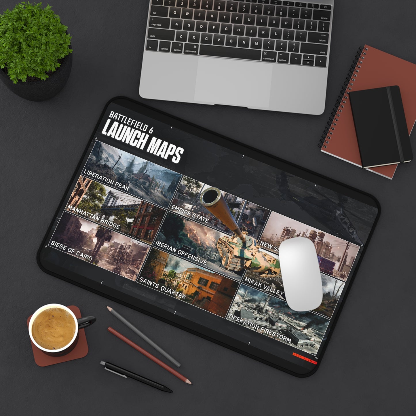 Battlefield 6 Inspired Desk Mat - Gaming Mouse Pad with Launch Maps Design