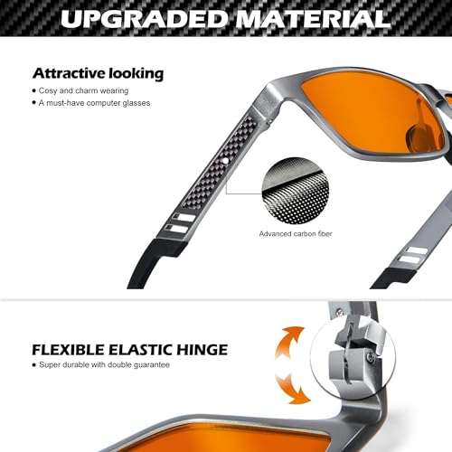 ANYLUV Blue Light Blocking Glasses Men Computer Gaming Glasses Lightweight Al-Mg Metal Anti Eyestrain UV400 Clear Lens Eye Protection 