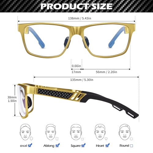 ANYLUV Blue Light Blocking Glasses Men Computer Gaming Glasses Lightweight Al-Mg Metal Anti Eyestrain UV400 Clear Lens Eye Protection