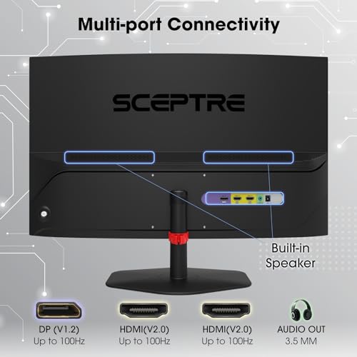 Sceptre Curved 24 - inch Gaming Monitor 1080p R1500 98% sRGB HDMI x2 VGA Build - in Speakers, VESA Wall Mount Machine Black (C248W - 1920RN Series) - Gapo Goods - 