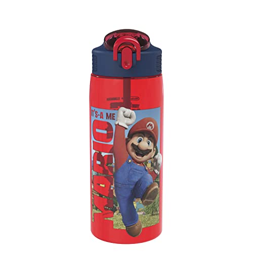 Zak Designs The Super Mario Bros. Movie Water Bottle For School or Travel, 25 oz Durable Plastic Water Bottle With Straw, Handle, and Leak-Proof, Pop-Up Spout Cover (Mario, Toad) 