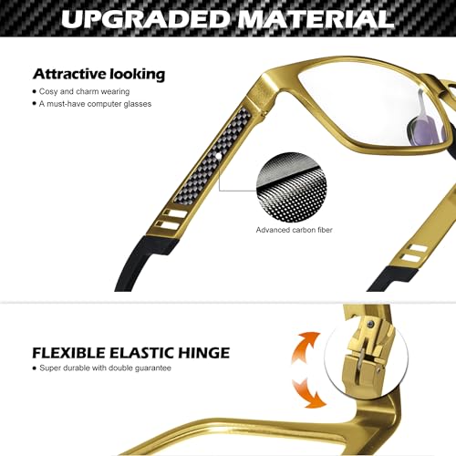 ANYLUV Blue Light Blocking Glasses Men Computer Gaming Glasses Lightweight Al-Mg Metal Anti Eyestrain UV400 Clear Lens Eye Protection 