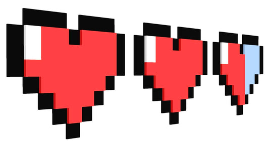 Kubik Letters Game Room Decor – Cool Gaming Stuff, Gamer Gifts for Boys & Men, Retro Wall Sign with Adhesive Tapes, Inspired by Classic Pixel 8-Bit and Block-Building Video Games – 2.5 Hearts