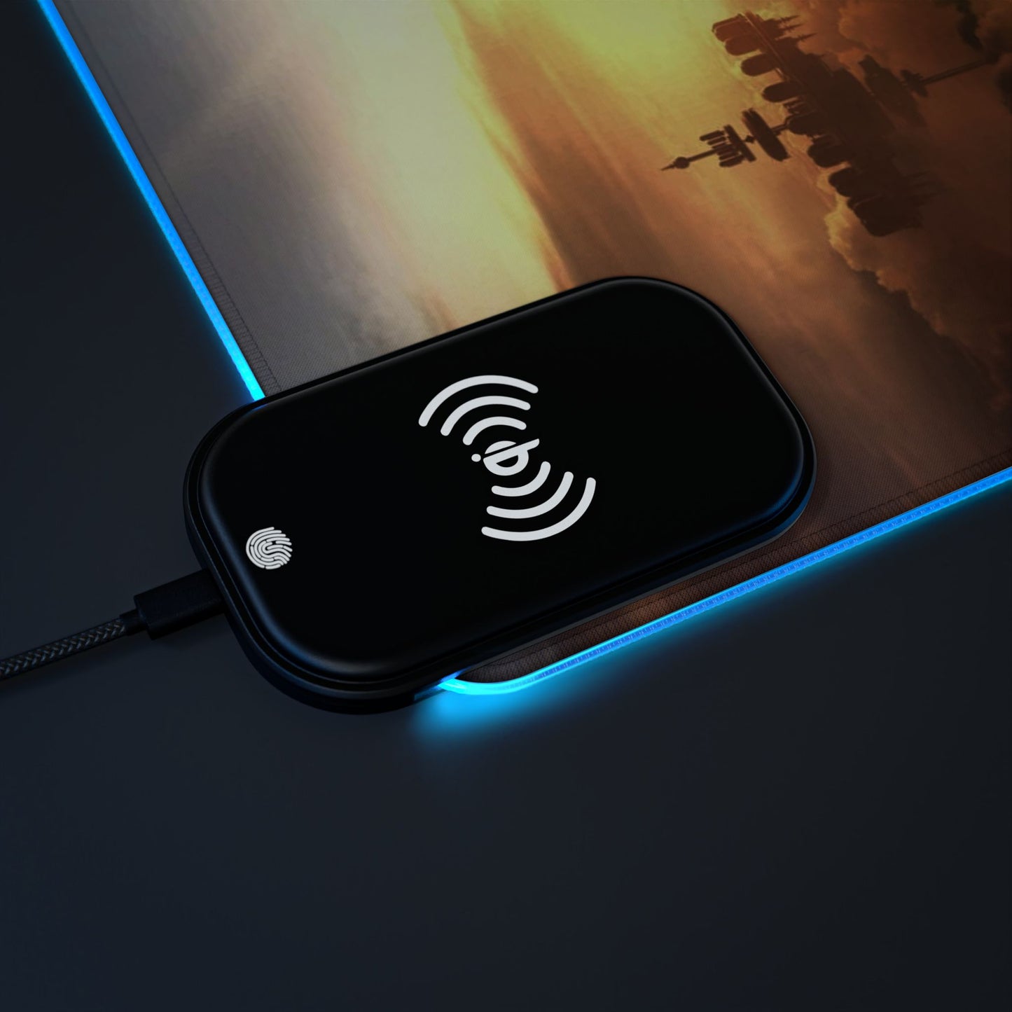 LED Gaming Mouse Pad with Wireless Charger — Sci‑Fi Battlefront Desk Mat