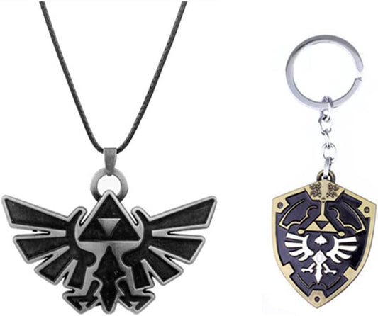 Cosplay Anime Game Legend of Zelda Necklace Set Rope Triforce Link Symbol Logo Keychain Pendant Chain Jewelry Gift For Men Kids, Black/1
