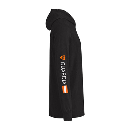 Racer Tech Hooded Long Sleeve Tee — Subtle Logo & Sleeve Stripe