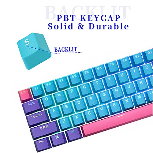 GTSP 61 Keycaps 60 Percent, Ducky One 2 Mini Keycaps for Mechanical Keyboard OEM Profile RGB PBT Keycap Set with Key Puller for Cherry MX Switches SK 61/Joker (Only keycaps) Blue