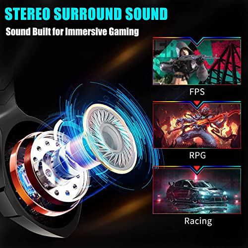 Gaming Headset PS4 Headset, Xbox Headset with 7.1 Surround Sound, Gaming Headphones with Noise Cancelling Mic RGB Light Memory Earmuffs for PC, PS5, PS4, Xbox Series X/S, Xbox one, Switch