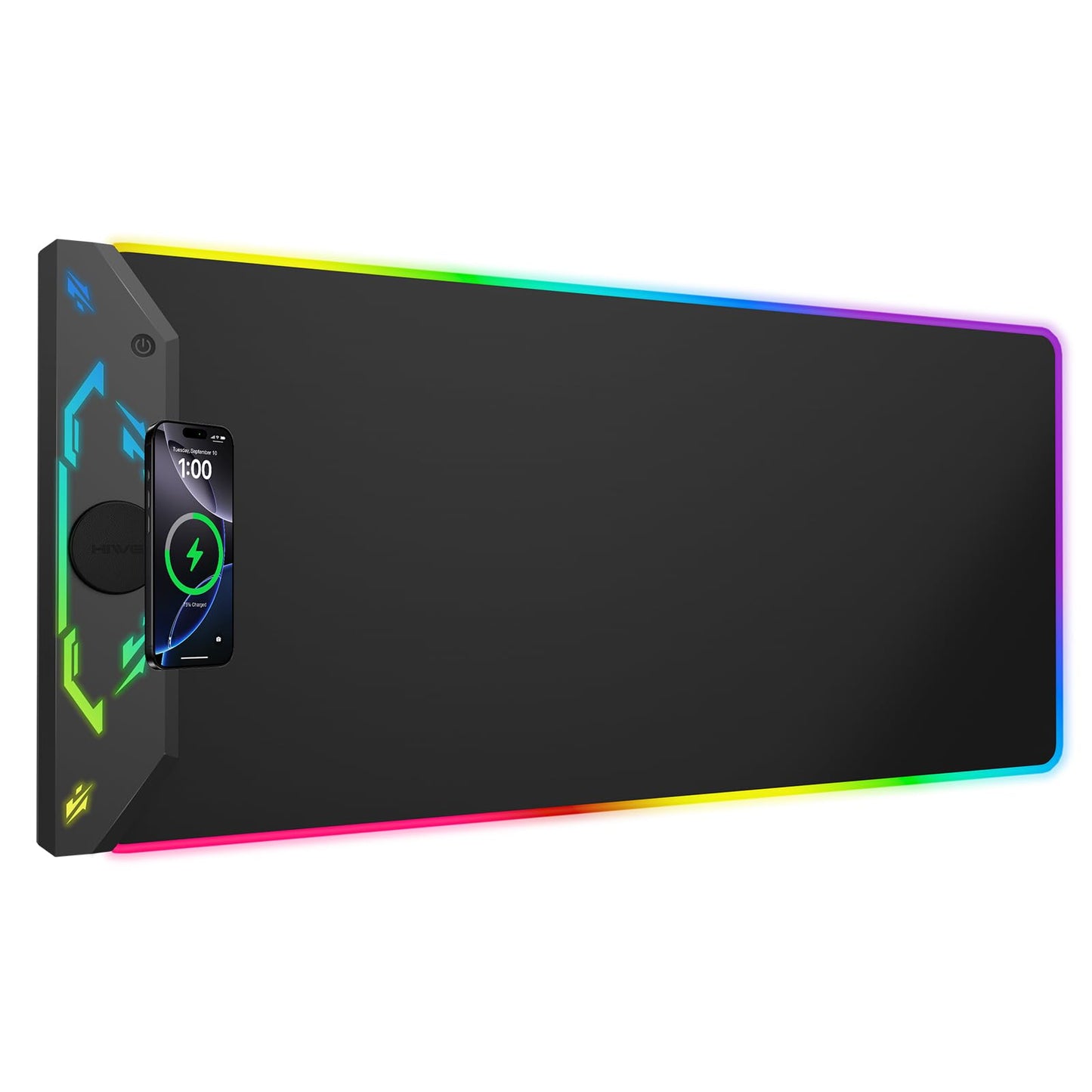 Gaming Mouse Pad, Magnetic Wireless Charging Mouse Pad Gaming, 35"x15.8" Large RGB Desk Mat for Laptop/Keyboard, 24 Light Effects, Non-Slip Base, Waterproof Ultra-Smooth Surface, with Adapter, Black