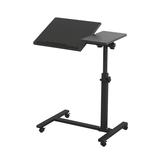 Overbed Bedside Desk Mobile Rolling Laptop Stand Tilting Overbed Table with Wheels Height Adjustable Tray Table for Laptop Bed Sofa Side Table (Black)