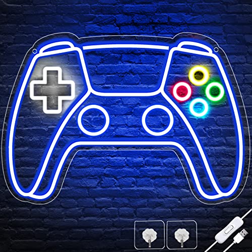 Gamer Neon Sign, Gamepad Shaped LED Neon Sign for Gamer Room Decor, Gaming Neon Sign for Boys Room Decor, Neon Gaming Sign for Gaming Wall Decor, USB Powered Gamer Gifts for Teens, Boys, Kids