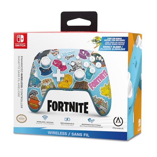 PowerA Enhanced Wireless Controller for Nintendo Switch - Fortnite Sticker Mania, Nintendo Switch - OLED Model, Nintendo Switch Lite, Gamepad, game controller, Bluetooth controller, Officially Licensed, Bonus Virtual Item Included