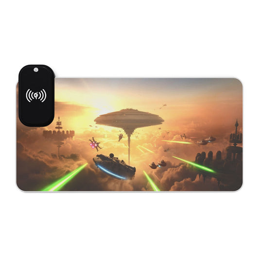 LED Gaming Mouse Pad with Wireless Charger — Sci‑Fi Battlefront Desk Mat