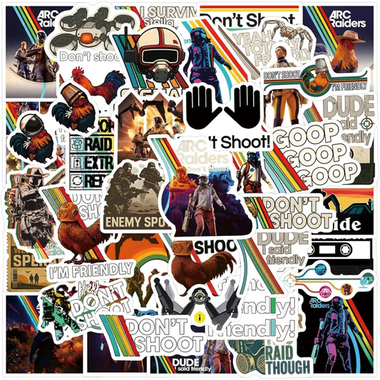 56PCS Arc Raiders Don't Shoot I Need Apricots for My Chicken Stickers Waterproof Vinyl for Water Bottle Bumper Car Laptop