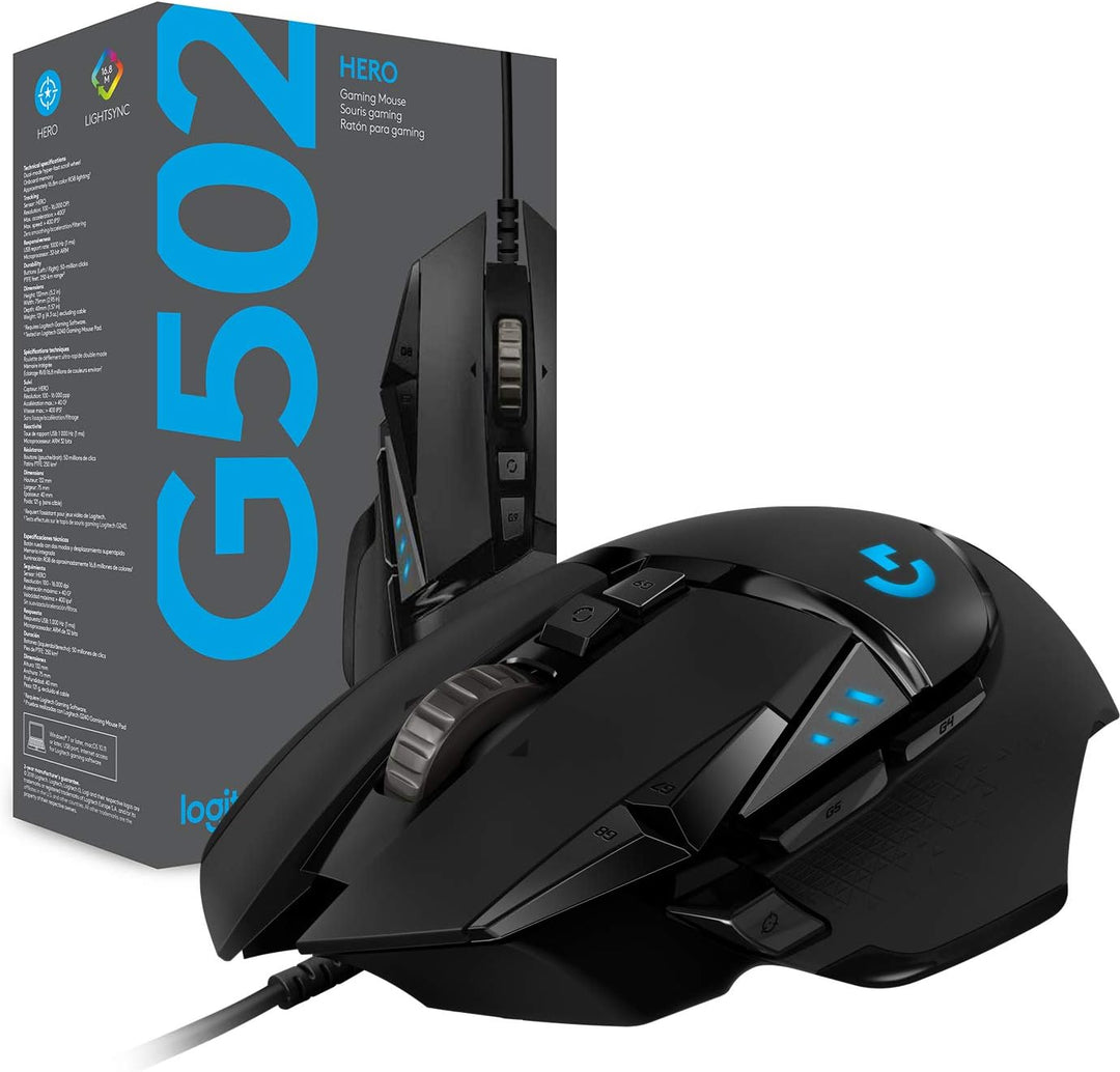 Logitech G502 HERO High Performance Wired Gaming Mouse, HERO 25K Sensor, 25,600 DPI, RGB, Adjustable Weights, 11 Programmable Buttons, On-Board Memory, PC / Mac