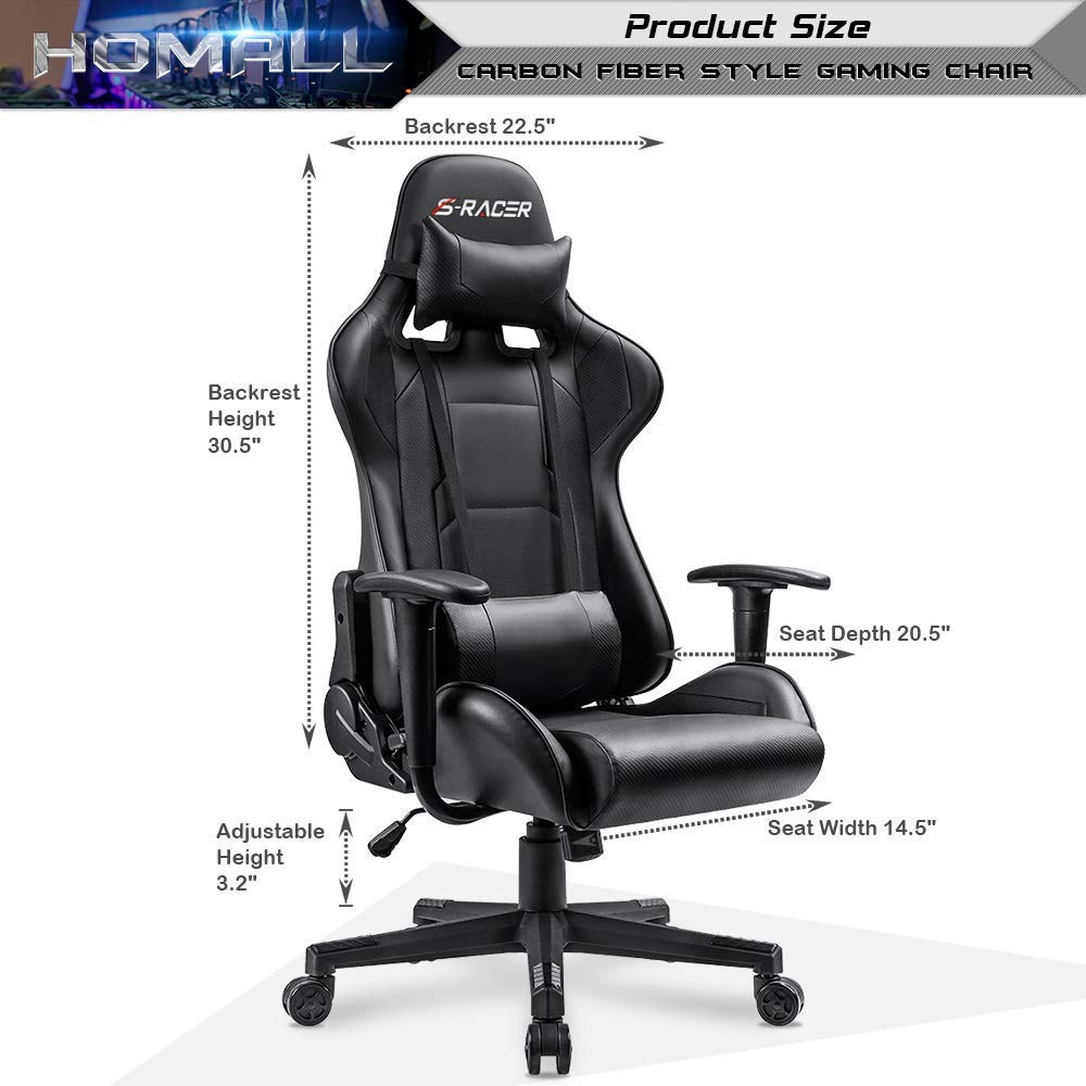 Homall Gaming Chair, Office Chair High Back Computer Chair Leather Desk Chair Racing Executive Ergonomic Adjustable Swivel Task Chair with Headrest and Lumbar Support (White) - Gapo Goods - 