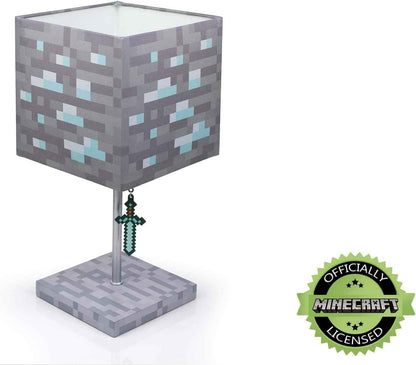 Minecraft Diamond Ore Block LED Lamp w/ 3D Diamond Sword Puller | 14-Inch Lamp