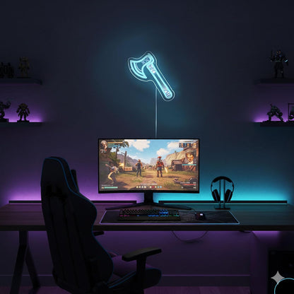 Ice Blue Battle Axe Neon Sign, Viking War Axe Neon Light LED Gaming Sign USB Powered, for Norse Mythology Battle Axe Light Game Room Bedroom Studio Fantasy Weapon Wall Decor(11.8 * 5.9 In)
