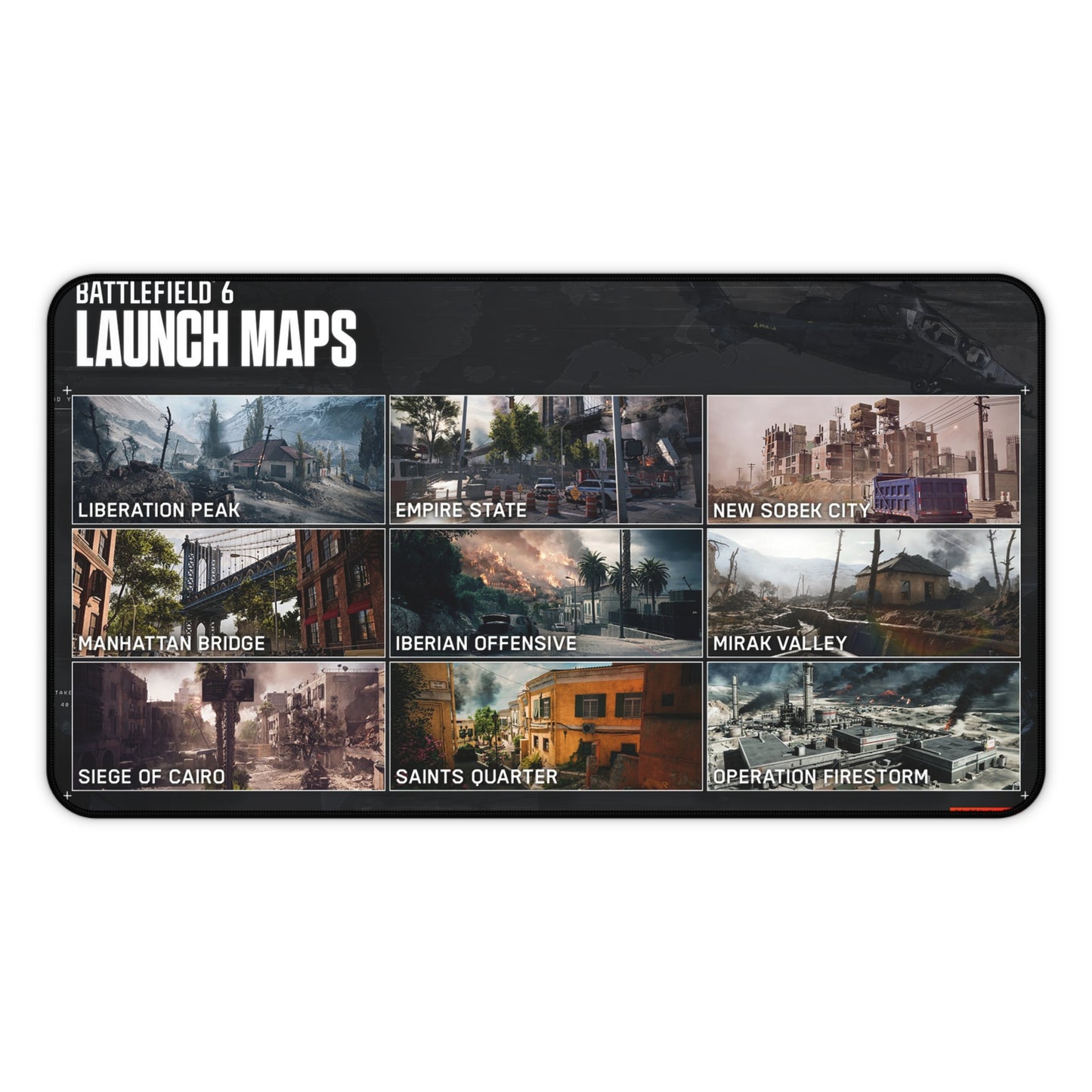 Battlefield 6 Inspired Desk Mat - Gaming Mouse Pad with Launch Maps Design