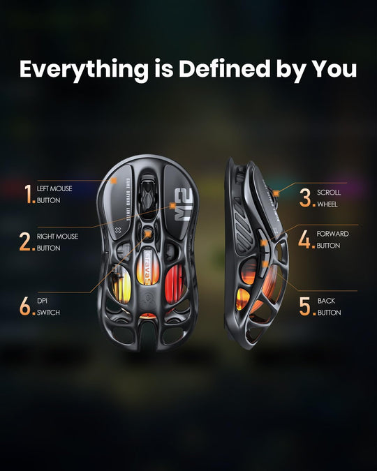 GravaStar Mercury M2 Wireless Gaming Mouse with 26,000 DPI, PAW3395DM Sensor -79g Lightweight Hollowed-Out Design -5 Programmable Buttons -5 Dynamic Lightsync RGB - Stealth Black