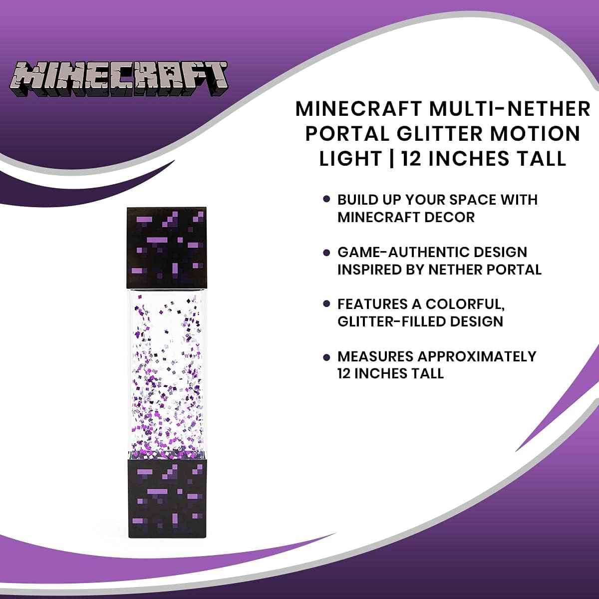 Minecraft Multi-Nether Portal Glitter Motion Lamp | LED Light, Bedside Table Lamp for Desk | Home Decor Accessories And Room Essentials | Official Video Game Collectible | 12 Inches Tall