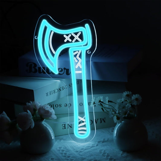 Ice Blue Battle Axe Neon Sign, Viking War Axe Neon Light LED Gaming Sign USB Powered, for Norse Mythology Battle Axe Light Game Room Bedroom Studio Fantasy Weapon Wall Decor(11.8 * 5.9 In)
