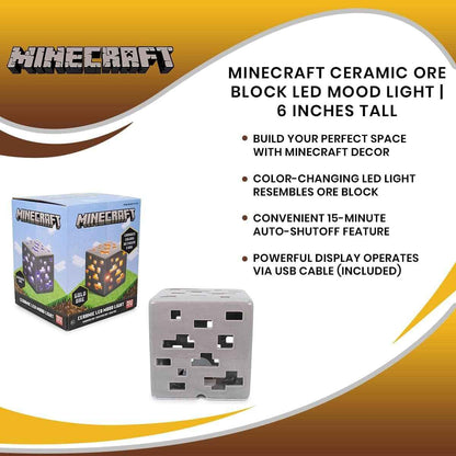 Minecraft Ceramic Ore Block Mood Light | Nightstand Table Lamp with LED Light for Bedroom, Desk, Living Room | Home Decor Room Essentials | Video Game Gifts And Collectibles | 6 Inches Tall