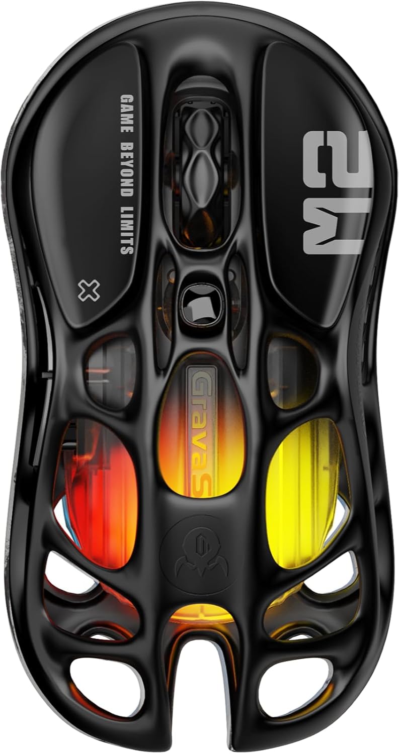 GravaStar Mercury M2 Wireless Gaming Mouse with 26,000 DPI, PAW3395DM Sensor -79g Lightweight Hollowed-Out Design -5 Programmable Buttons -5 Dynamic Lightsync RGB - Stealth Black