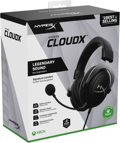 HyperX CloudX, Official Xbox Licensed Gaming Headset, Compatible with Xbox One and Series X|S, Memory Foam Ear Cushions, Detachable Noise-Cancelling Mic, in-line Audio Controls,Black/ Silver