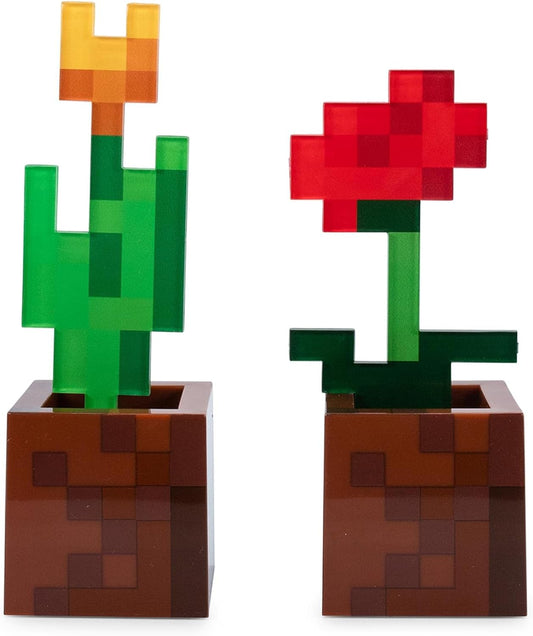 Minecraft Orange Tulip and Poppy Flower Pot Mood Lights, Set of 2 | Nightstand Table Lamp with LED Light for Bedroom, Desk, Living Room | Home Decor Room Essentials | Video Game Gifts And Collectibles