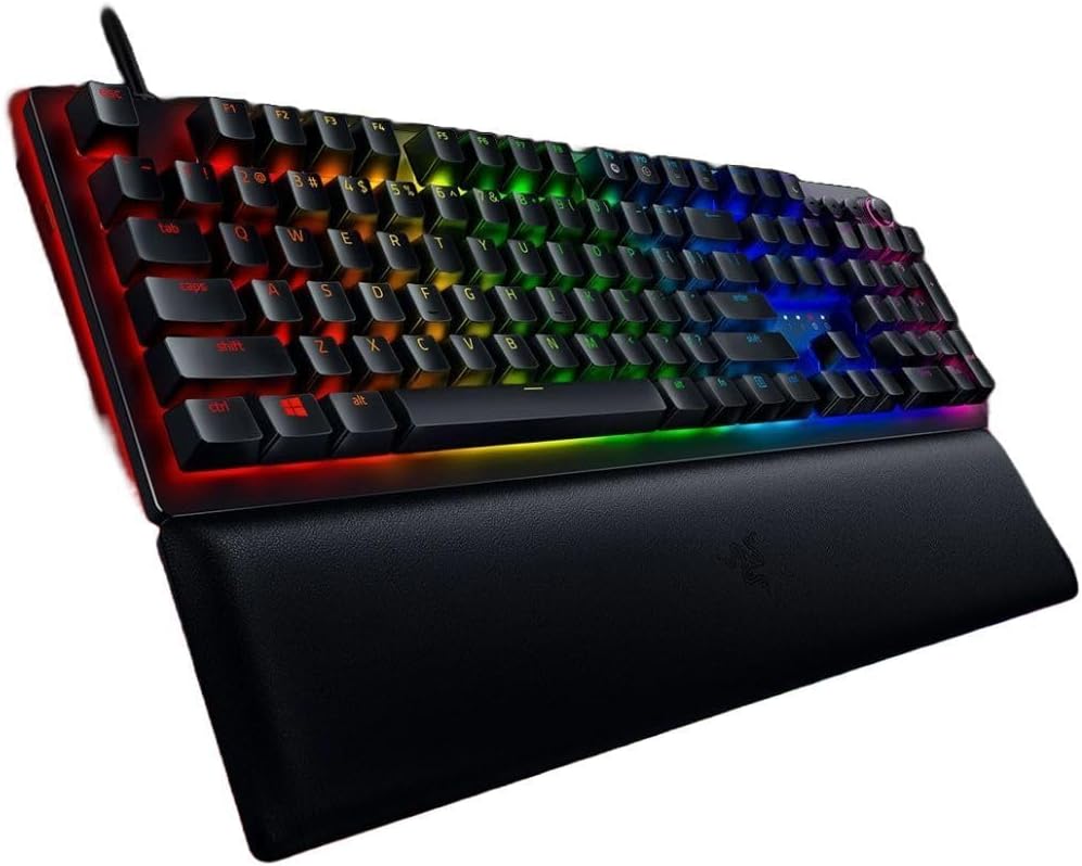 Razer Huntsman V2 Optical Gaming Keyboard: Linear Optical Switches - 8000Hz Polling Rate - Doubleshot PBT Keycaps - Dedicated Media Keys & Dial - Ergonomic Wrist Rest - Snap Tap