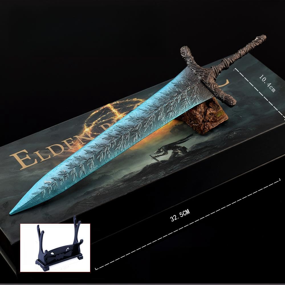 Elden Ring DLC Shadow of The Erdtree Dark Moon Greatsword 12'' 30cm Martial Arts Game Collection Party Supplies Desk Room Decoration Backpack Pendant Gift (12''Dark Moon Greatsword in Giftbox)