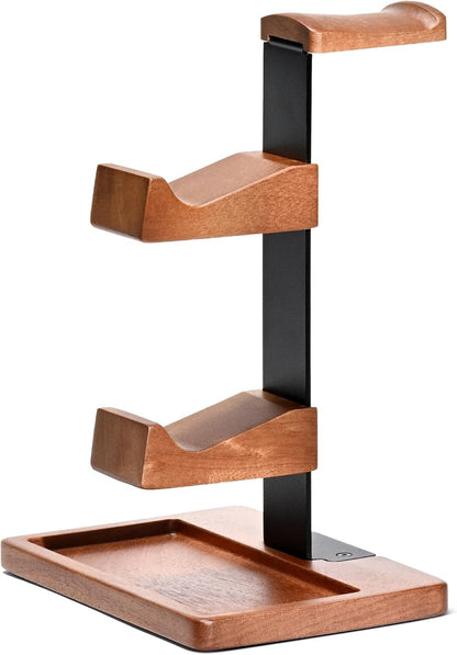 Solid Wood Controller Holder and Headphone Stand, Controller Stand for Desk | Dual Gaming Controller Organizer Rack, Fits Xbox, PS4, PS5, Gamepad, Headset Holder for Son, Husband, Boyfriend