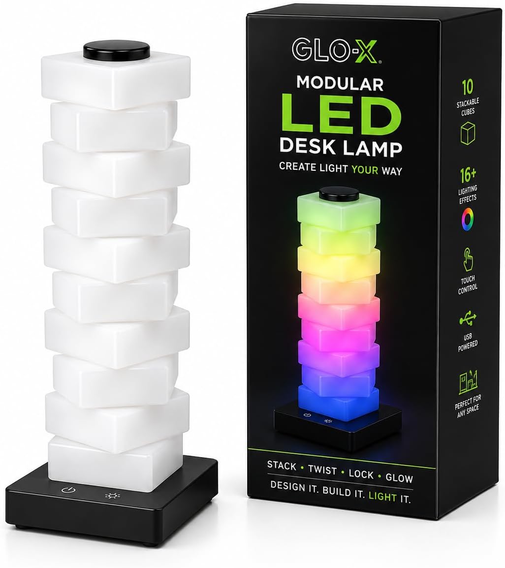 GLO-X Modular RGB Desk Lamp, Stackable LED Touch Light for Gaming & Bedroom