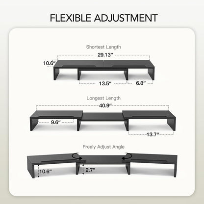 AMERIERGO Dual Monitor Stand Riser for 2 Monitors, Monitor Stand for Desk, Adjustable Computer Monitor Stand with 2 Slot, Multifunctional Desktop Organizer Stand for Laptop, PC, Computer, Printer