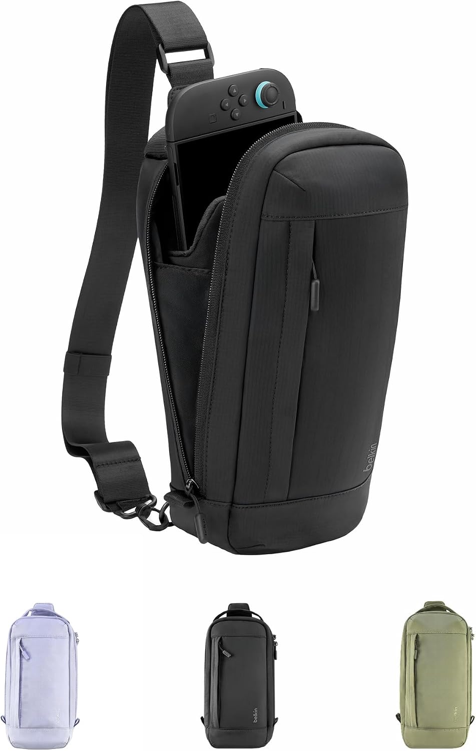 Belkin Nintendo Switch 2 Carrying Case, Sling Crossbody Travel Bag | Lightweight crossbody travel bag with stowable crossbody strap, soft interior, fits 2 Pro Controllers and 10 game card slots