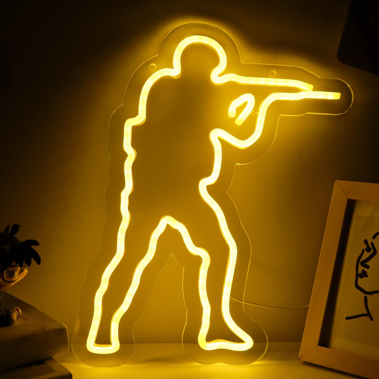 WonderfulLife Game Cyberpunk Neon Sign for Game Zone Decor,Shooting Games Led Lights for Man Cave Gaming Room Internet Bar or Bedroom Decoration.5V USB Powered,Easy Hanging.