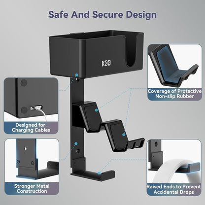 KDD 4-in-1 Wall Mount Controller Holder - Dual Game Controller and Headphone Hanger with Anti-Slip Pads for Xbox ONE/X Series/PS5/PS4 - Detachable Desk Storage for Media Remote, Phone and Speaker