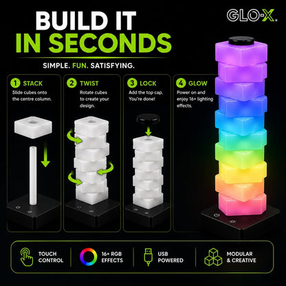GLO-X Modular RGB Desk Lamp, Stackable LED Touch Light for Gaming & Bedroom