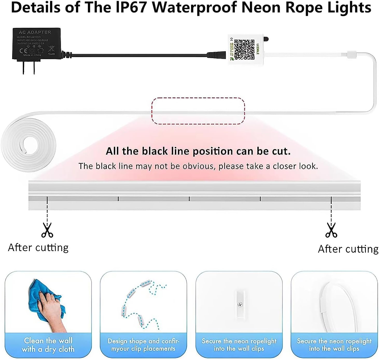 SILFU Neon Rope Lights, 50FT RGB LED Strip Lights