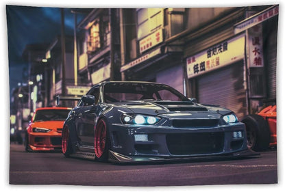 ANMOGID Jdm Car R32 Tapestry Japanese Street Wall Hanging Aesthetic Decoration For Bedroom Living Room Wall Art Tapestries 59"x39"