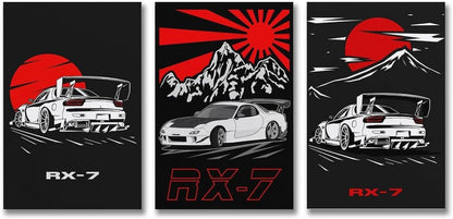 RIUFIN 3pcs JDM Sport Car Posters Rx7 Car Wall Decor Art-Modern Car Wall Art Prints Cool Posters for Boys Room-Bathroom Bedroom Office Canvas Wall Art Ready to Hang 12x18inch(30x45cm)