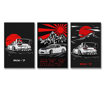 RIUFIN 3pcs JDM Sport Car Posters Rx7 Car Wall Decor Art-Modern Car Wall Art Prints Cool Posters for Boys Room-Bathroom Bedroom Office Canvas Wall Art Ready to Hang 12x18inch(30x45cm)