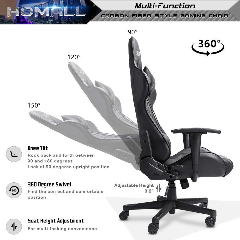 Homall Gaming Chair, Office Chair High Back Computer Chair Leather Desk Chair Racing Executive Ergonomic Adjustable Swivel Task Chair with Headrest and Lumbar Support (White) - Gapo Goods - 