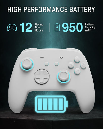 FUNLAB [Luminous Pattern] Switch Pro Controller Wireless Compatible with Switch/OLED/Lite, Firefly Bluetooth Remote Gamepad with 7 LED Colors/Paddle/Turbo/Motion Control - White