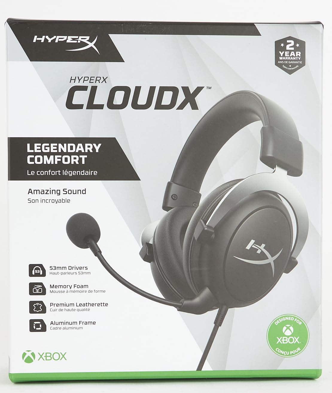 HyperX CloudX, Official Xbox Licensed Gaming Headset, Compatible with Xbox One and Series X|S, Memory Foam Ear Cushions, Detachable Noise-Cancelling Mic, in-line Audio Controls,Black/ Silver