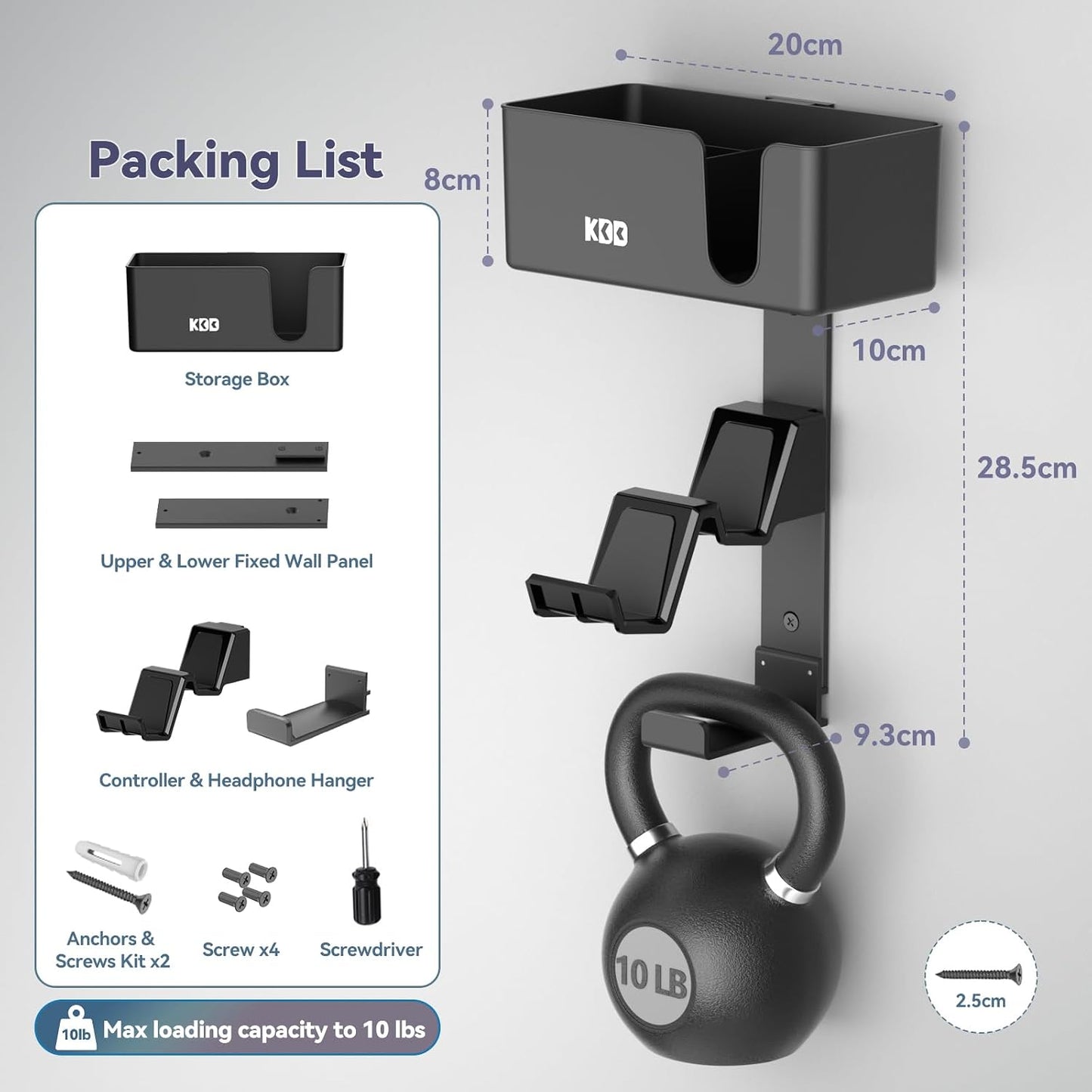 KDD 4-in-1 Wall Mount Controller Holder - Dual Game Controller and Headphone Hanger with Anti-Slip Pads for Xbox ONE/X Series/PS5/PS4 - Detachable Desk Storage for Media Remote, Phone and Speaker