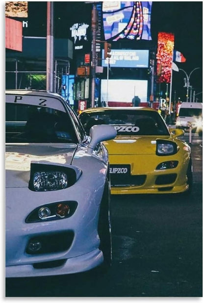 Fbroceh JDM Style Car Battle Poster Aesthetic Street Racing Wall Art Decorative Canvas Print for Home Room Bedroom 12x18inch(30x45cm)