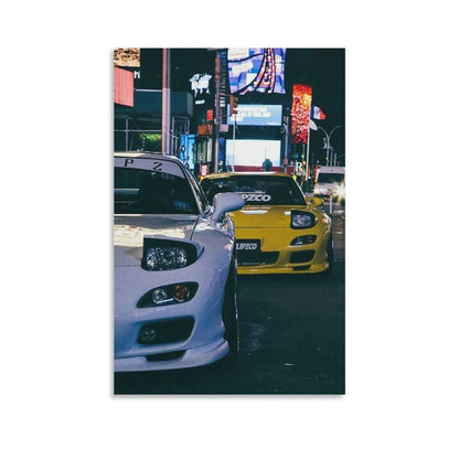 Fbroceh JDM Style Car Battle Poster Aesthetic Street Racing Wall Art Decorative Canvas Print for Home Room Bedroom 12x18inch(30x45cm)